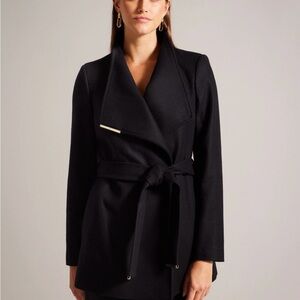 Ted Baker Wool Black Belted Wrap Coat